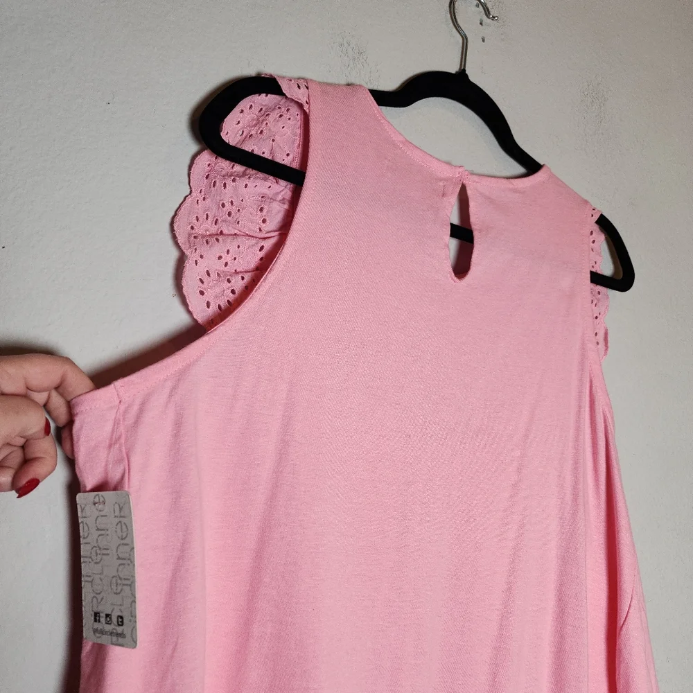 NWT Inner Circle 100% Cotton Pink Smocked Eyelet Sleeveless Top Size XL - Picture 11 of 15